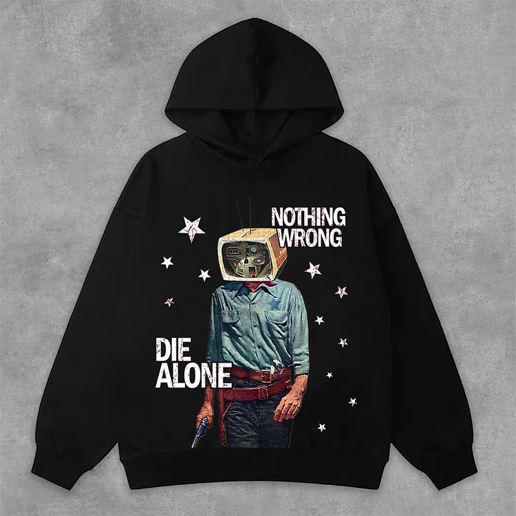 Vintage Nothing Wrong Graphic Print Side Pockets Hoodie SOPULA