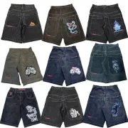 Ejiekang Harajuku basketball street clothing streetwear american Y2k pattern printed men shorts skateboard denim shorts Baggy pants