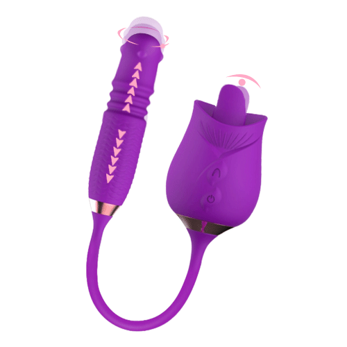 tongue licking vibrating clit sucker purple rose toy with dildo at working