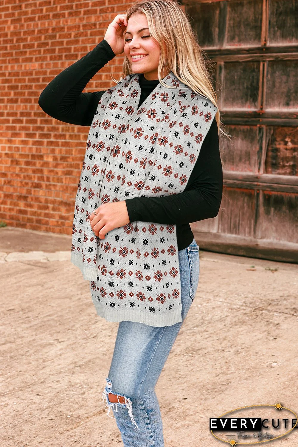 Multicolor Christmas Floret Knitted Shawl Wrap Scarf