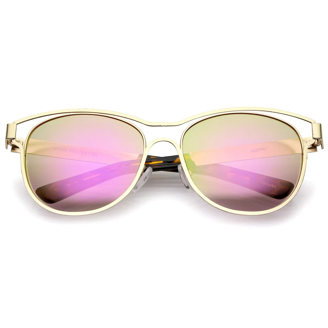 Modern Open Metal Colored Mirror Lens Horn Rimmed glasses 56mm