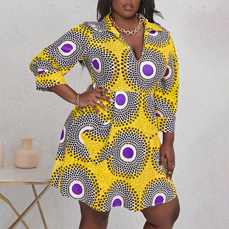 Printed V-Neck Loose Mini Dress wearshes