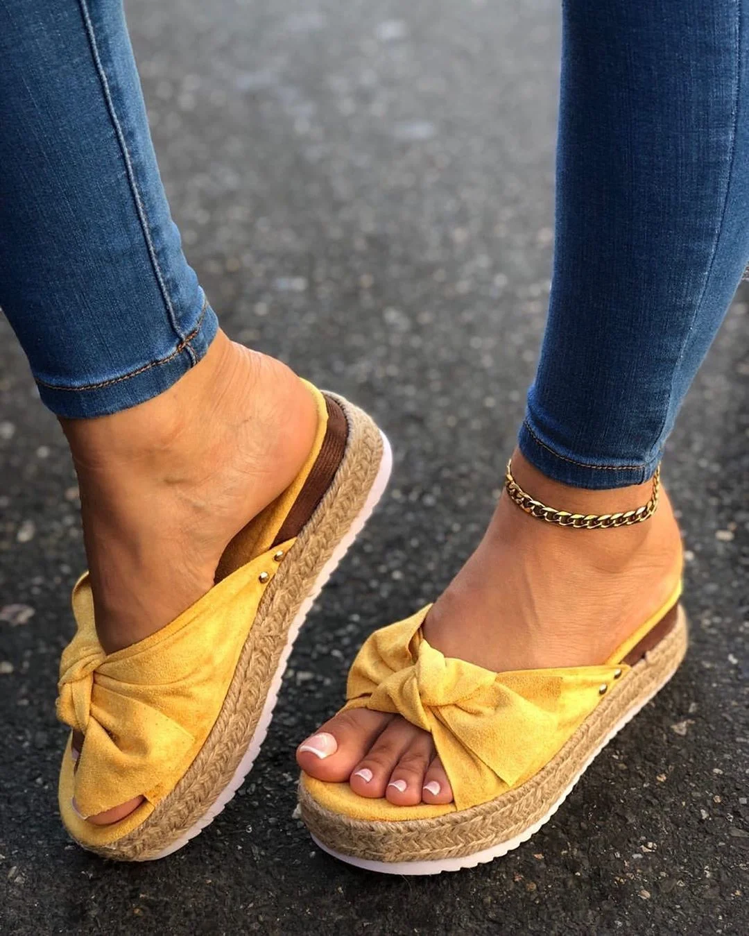 2020 Women Summer Sandals Mid Heels Pumps Plus Size Wedges Shoes Woman Sweet Bowties Slippers Sandalias Mujer Sapato Feminino