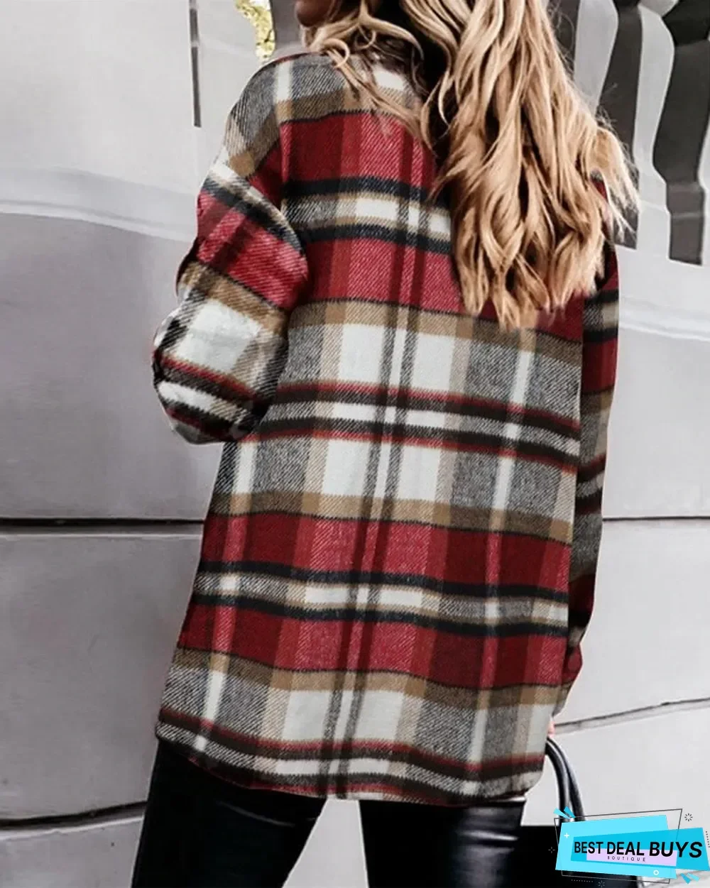 Plaid Print Button Front Long Sleeve Shacket