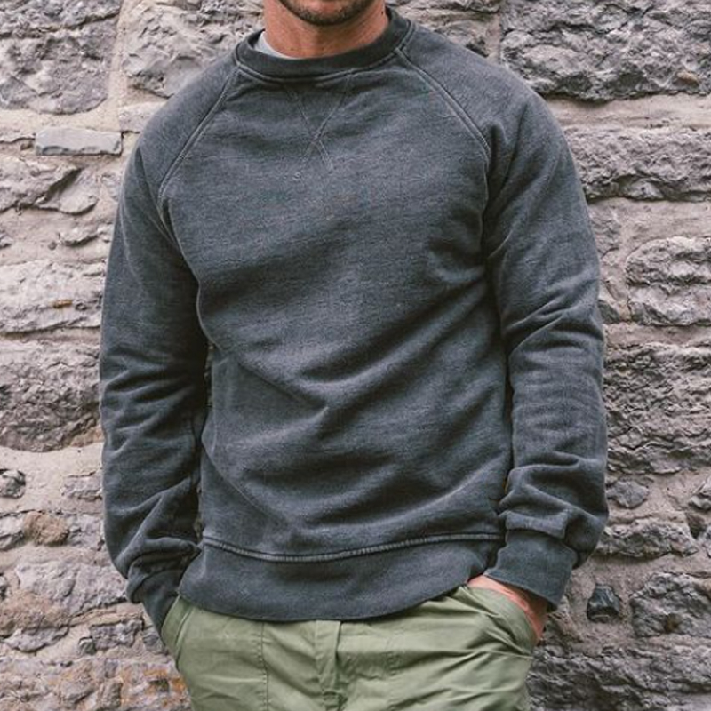 Vintage Men's Grey Washed Cotton Crew Neck Sweatshirt
