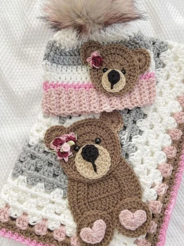 Lulusnow Handmade Pink Bear Blanket Bear Bedding Crochet Animal Baby Blanket Gifts For Baby 
