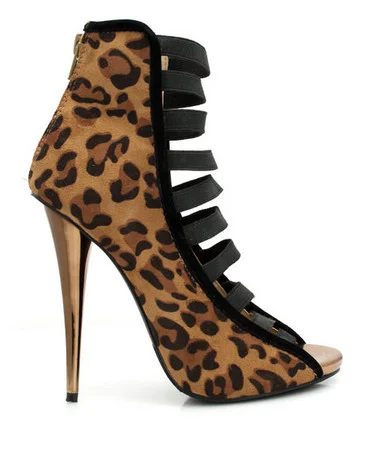 Women's Leopard Printed Peep Toe Booties Cone Heels Summer Boots |FSJ Shoes