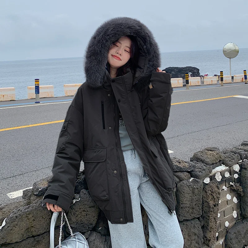 Toloer Real Photo Wool Collar Cotton-Padded Jacket Women Winter 2024 New Thickened Design Sense Loose Tooling To Overcome Cotton-Padded Jacket Jacket-Outfit Ideas