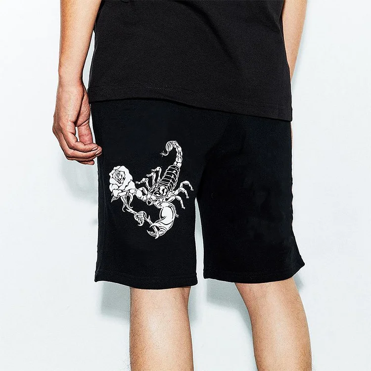 Scorpion Printed Elastic-waistband Sports Shorts