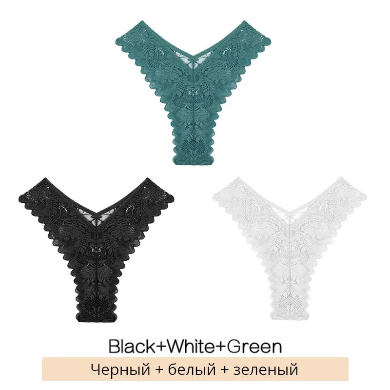 FINETOO New Lace Thongs 3Pcs/set Women Sexy G-string Underpants S-XL Lace Underwear Ladies Floral Panties Female Lingerie 2022