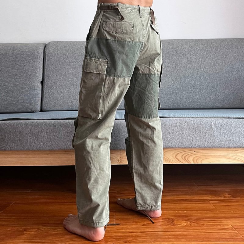 Retro Straight Military M65 Contrast Color Stitching Overalls Pants