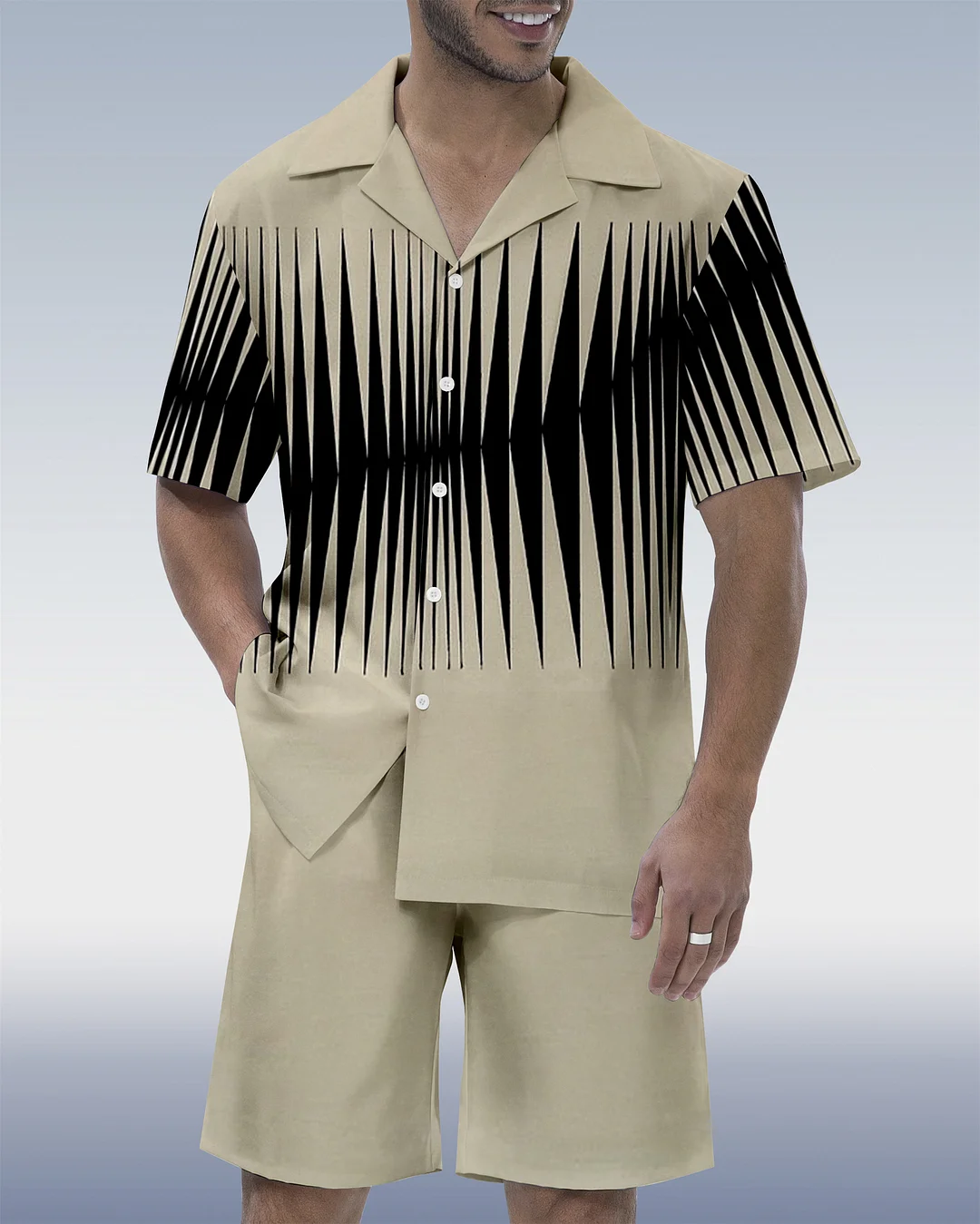 Men's Colorblock Geometric Hawaiian Cuban Collar Short Sleeve Shirt Set