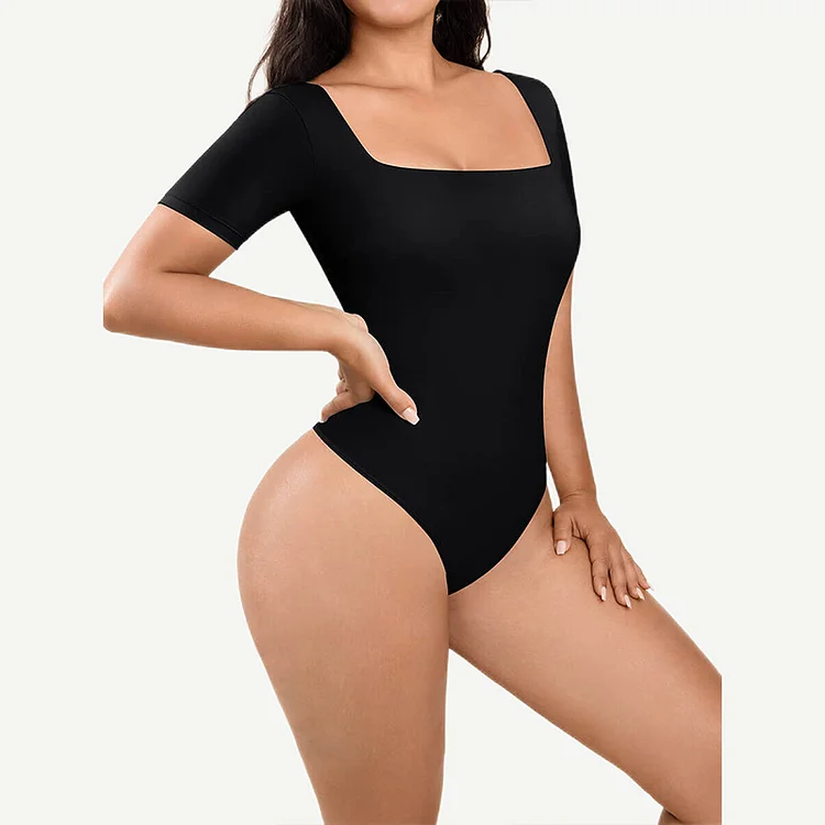 Wholesale Square-Neck Half Sleeves Tummy Control Bodysuit