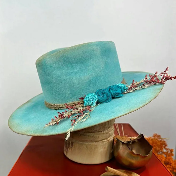 Retro Ribbon Feather Decor Wool Fedora Hat