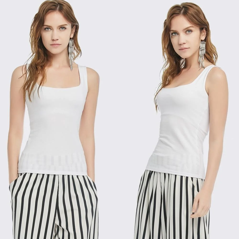 Nicole - Black and White Cotton Deep Neck Tank Top