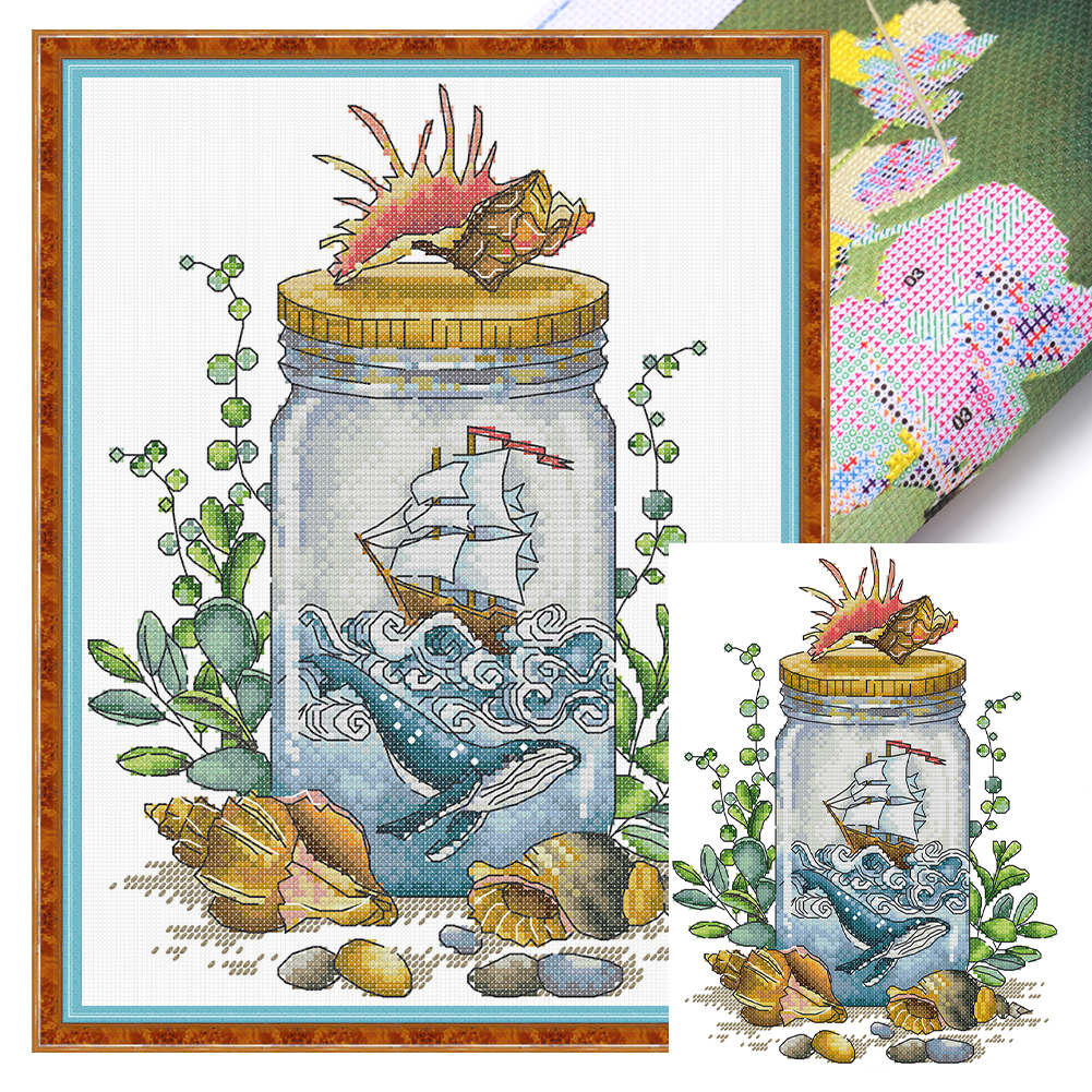 【Joy Sunday】Sailboat in Bottle Partial 14CT Pre-stamped Canvas(23*31cm) Cross Stitch(backstitch)