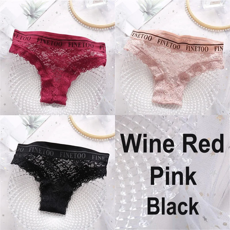 3PCS/Set Lace Panties Women Sexy Underwear Briefs Floral Lace Female Underpants Solid Color Intimate Lingerie Woman Panties M-XL