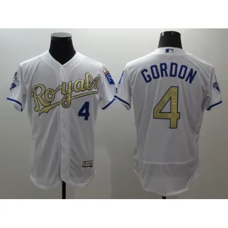 Royals #4 Alex Gordon White 2015 World Series Champions Gold Program FlexBase Authentic Stitched MLB Jersey