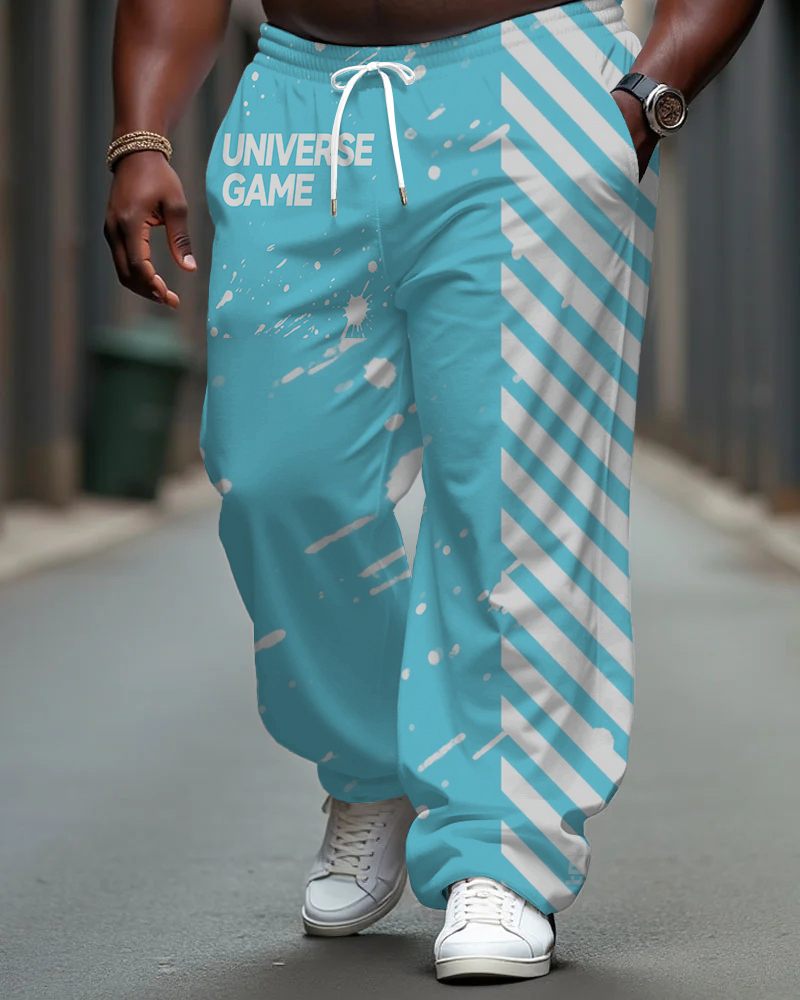 Big Men's Street Style UNIVERSE GAME Ink Splash Stripes Printed Pockets Drawstring Pants