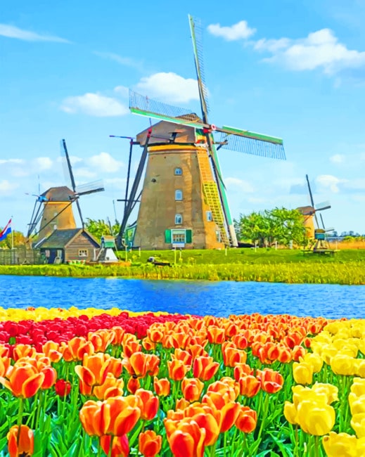 

Kinderdijk Netherlands Windmills – Paint By Numbers - 40*50CM, 501 Original