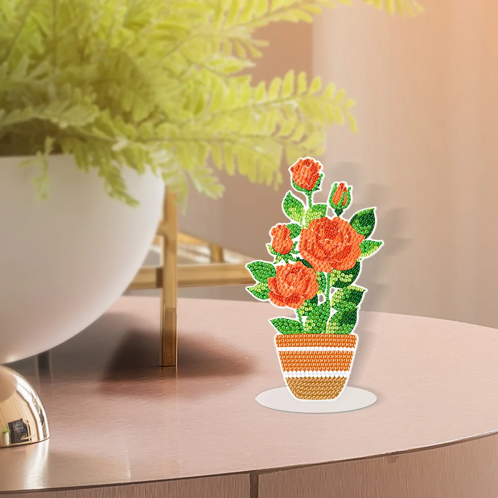 Orrange Rose DIY Diamonds Painting Ornaments Handmade Acrylic(Single Side)