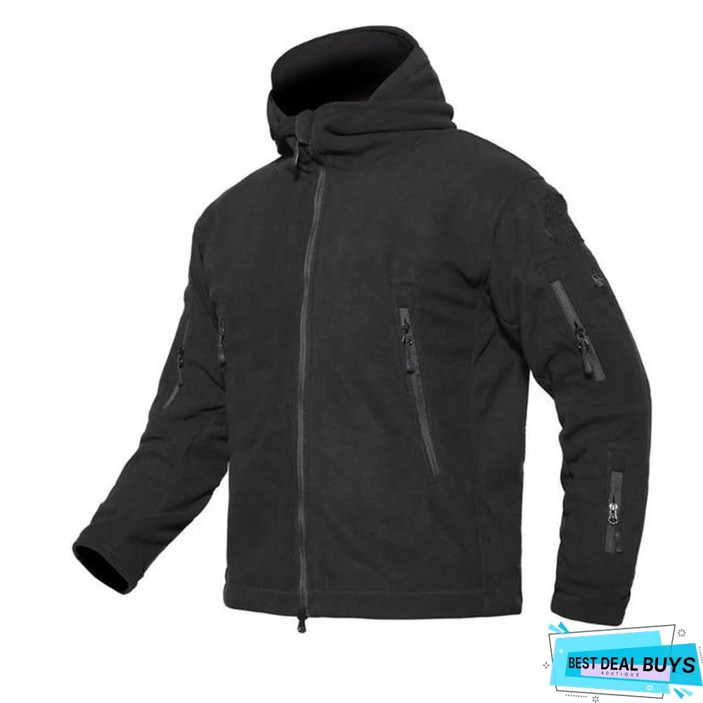 Military Fleece Tactical Jacket Solid Casual Hooded Jacket Army Zipper Coat Outdoor Thermal Ventilation Sports Polar Clothes