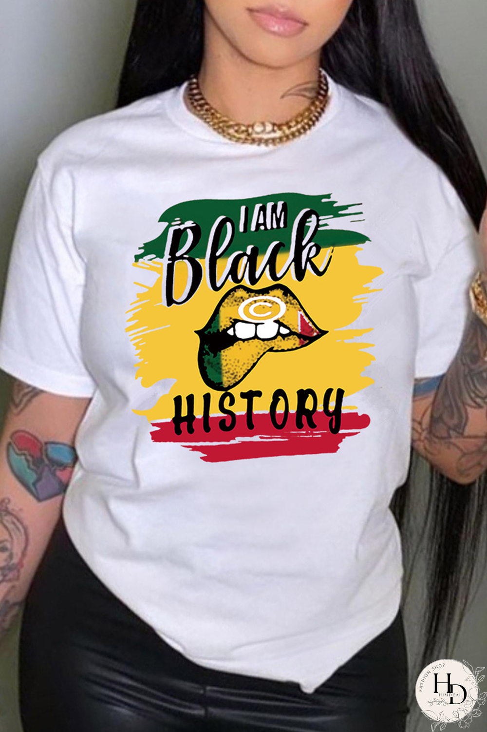 White Daily Lips Printed Patchwork O Neck T-Shirts