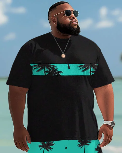 Hawaiian Tropical Coconut Tree Print Shorts Men's Plus Size Suit