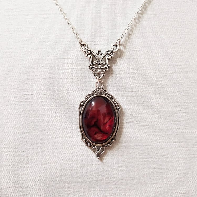Olivenorma Delicate Blood-red Oval Glass Necklace
