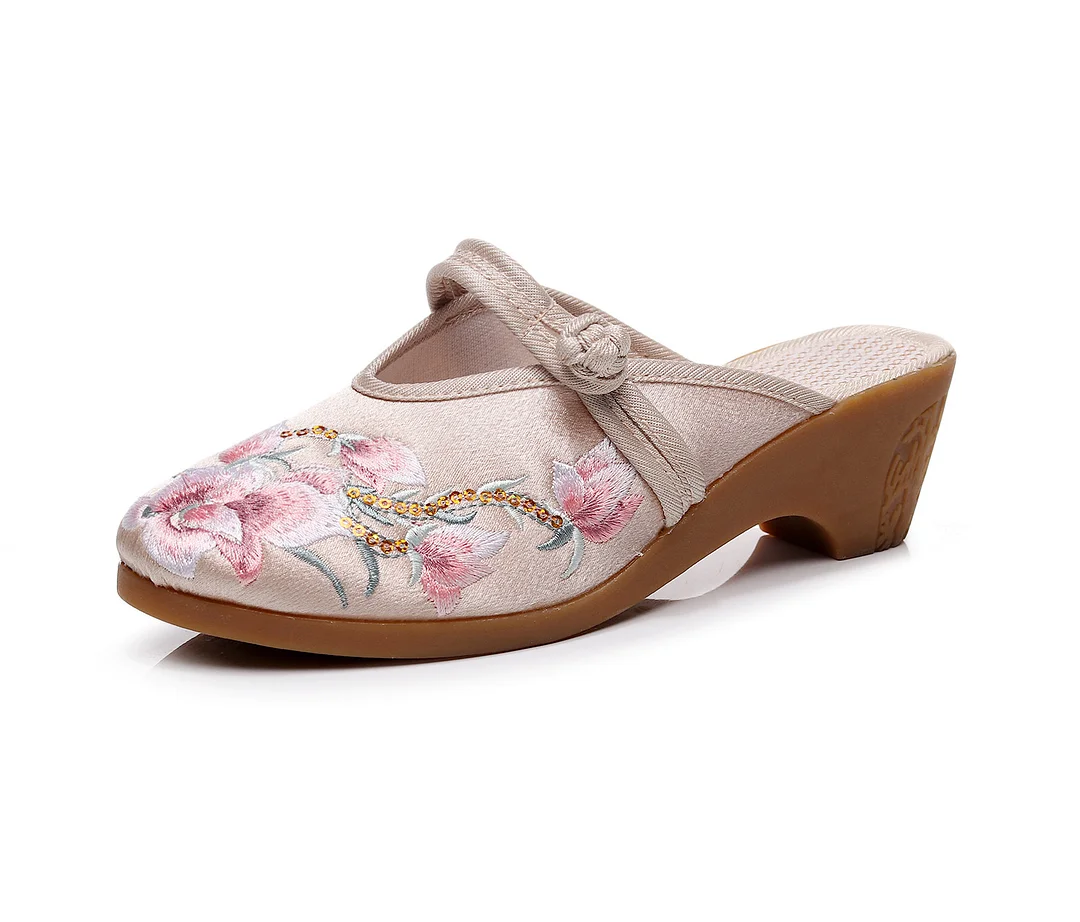 Wongn Wongn Summer New High Heel Wedge Heel Embroidered Cloth Slippers Women's Sandals Embroidered Cloth Shoes