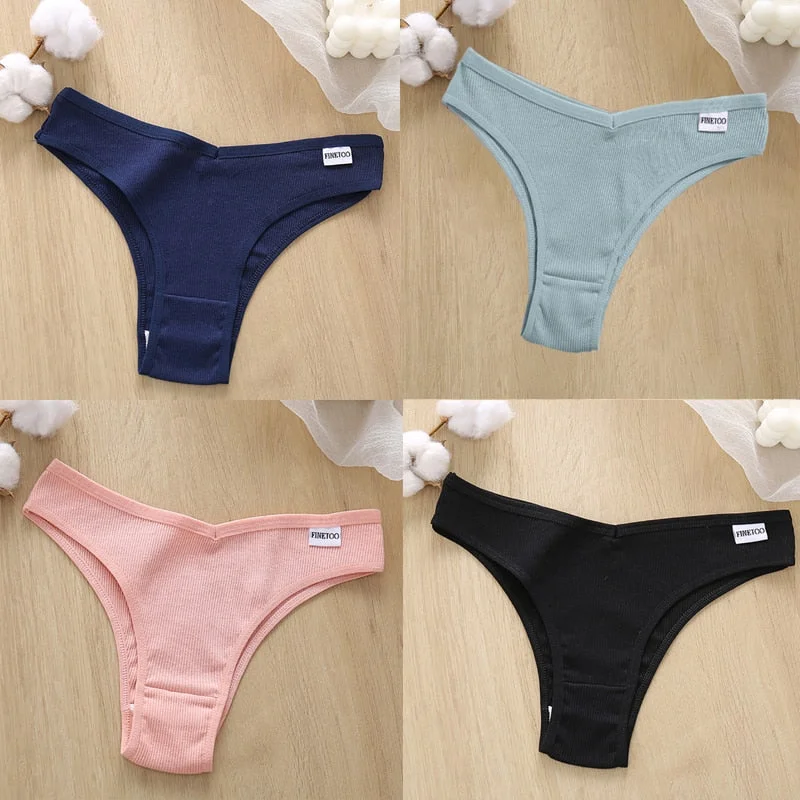 4PCS/Set Cotton Panties Women's Panties FINETOO Sexy Female Underpants Low Waist Underwear Women Pantys Lingerie M-XL