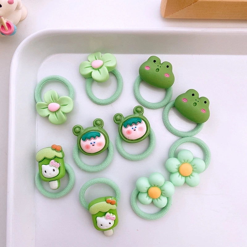 10 Colorful Cartoon Resin Children’s Small Size Finger Hair Bands High Elastic Braided Hair Bands Cute Baby Hair Accessories