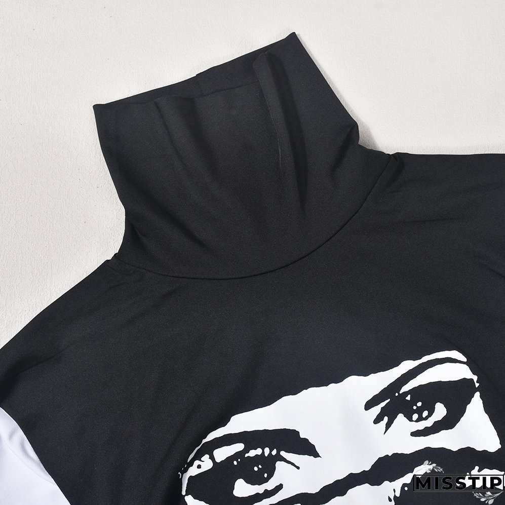 Women Sexy Long Sleeve Round Neck Print Dress