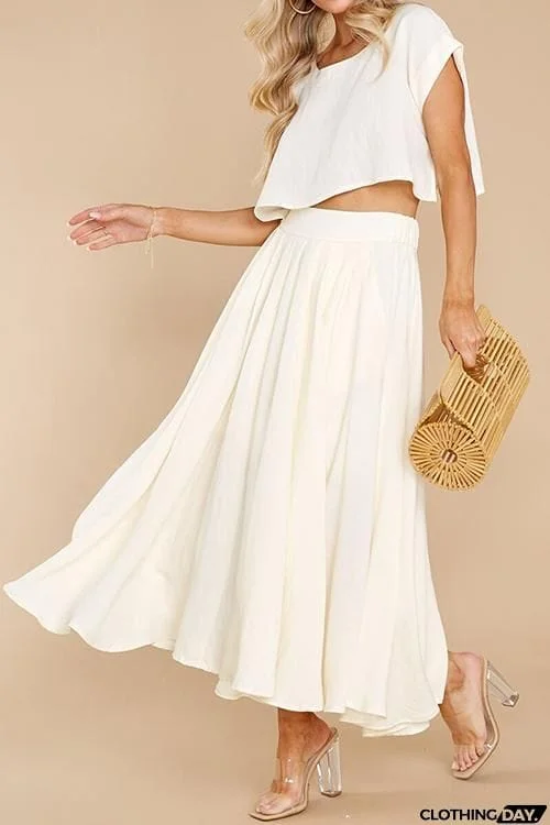 Solid Crop Maxi Skirts Sets