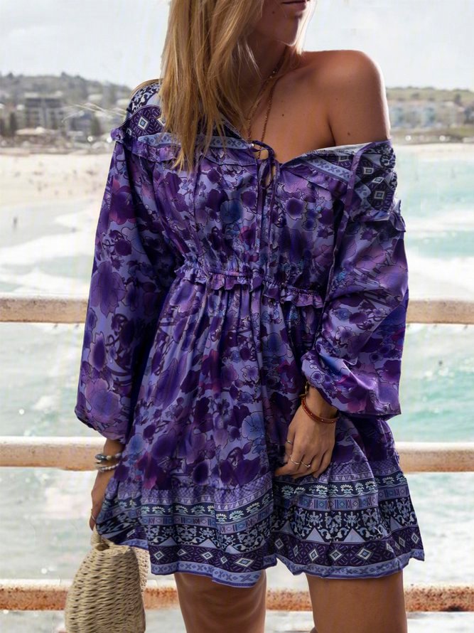 Vintage Women  Off shoulder Floral Holiday Dresses Zaesvini