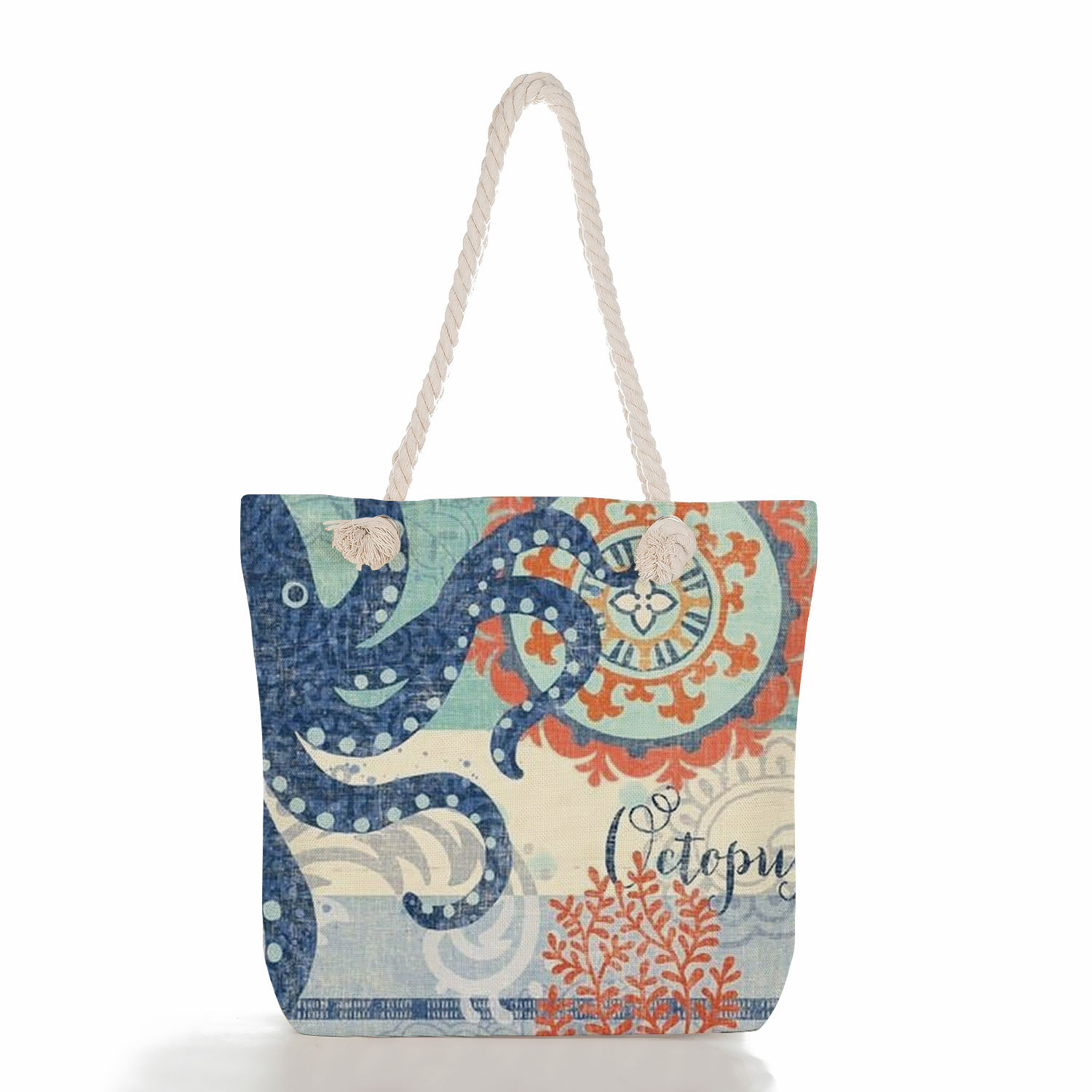 Whale & Waves Japanese Lino Art Tote Bag