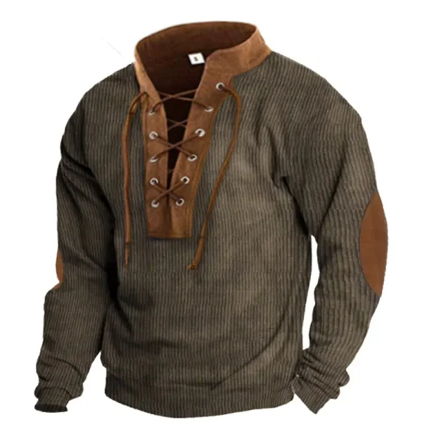 Men's Outdoor Stand Collar Tie Long Sleeve Thin Sweatshirt ecdc