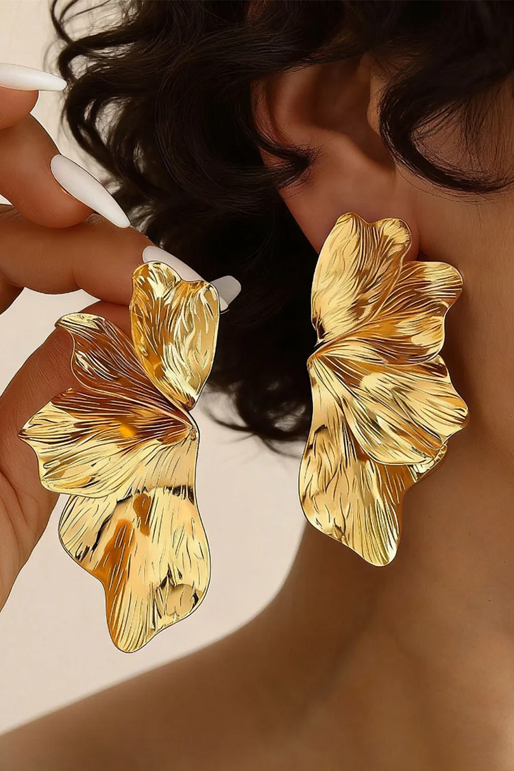 Vintage Gold Irregular 3D Petal Shaped Earrings 2024 - Xpluswear