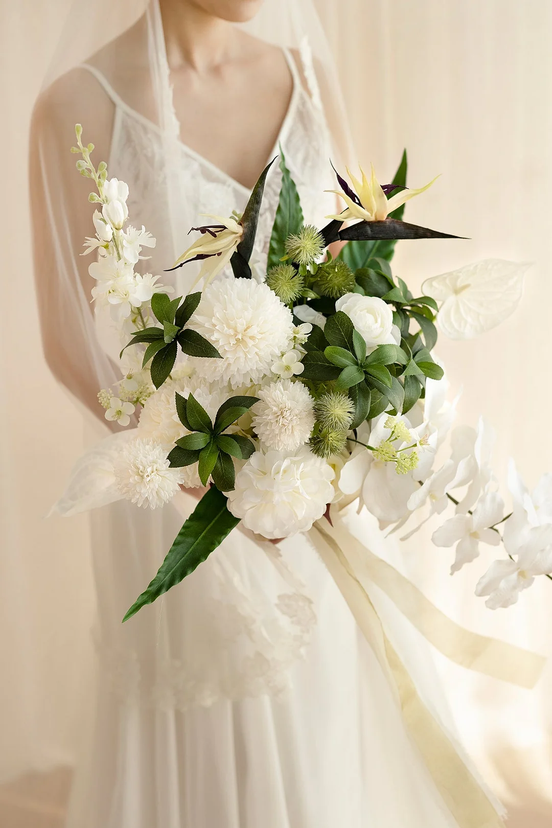 Large Cascade Bridal Bouquet in Tropical White
