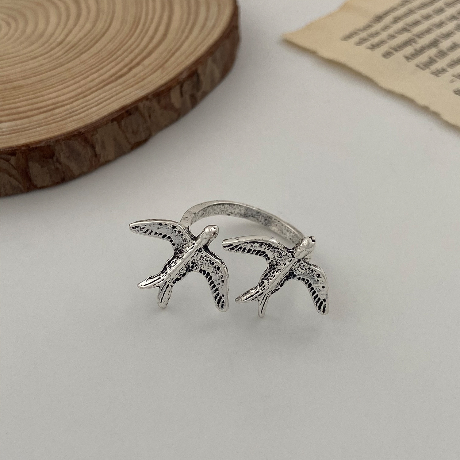 Aged Two Birds Swallow Ring