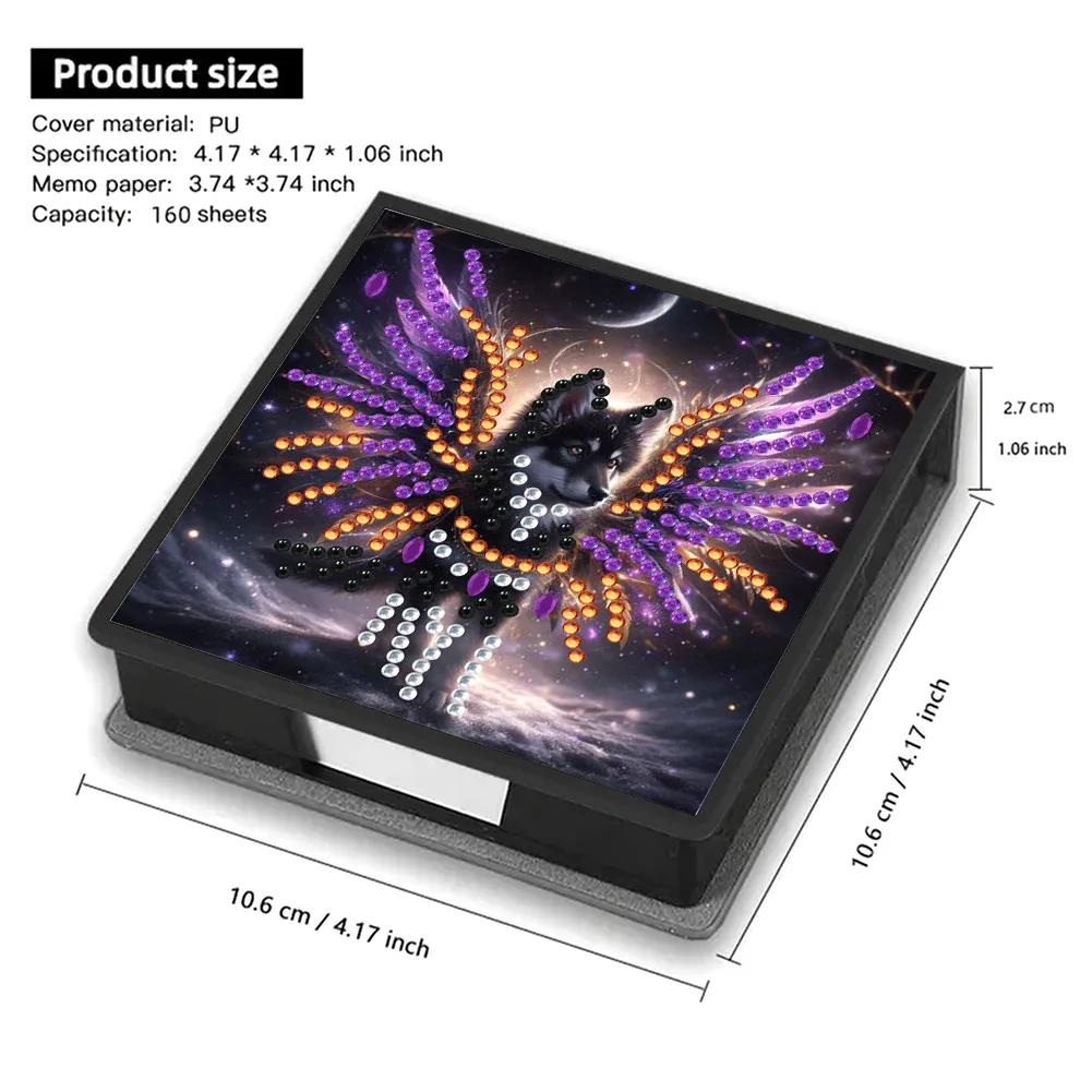 PU 5D Diamond Painting Kit Note Box DIY Diamond Art Notepad Box (Wolf)