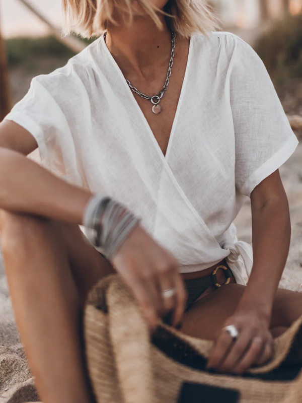 White Linen Wrap Top tjj Shicloths