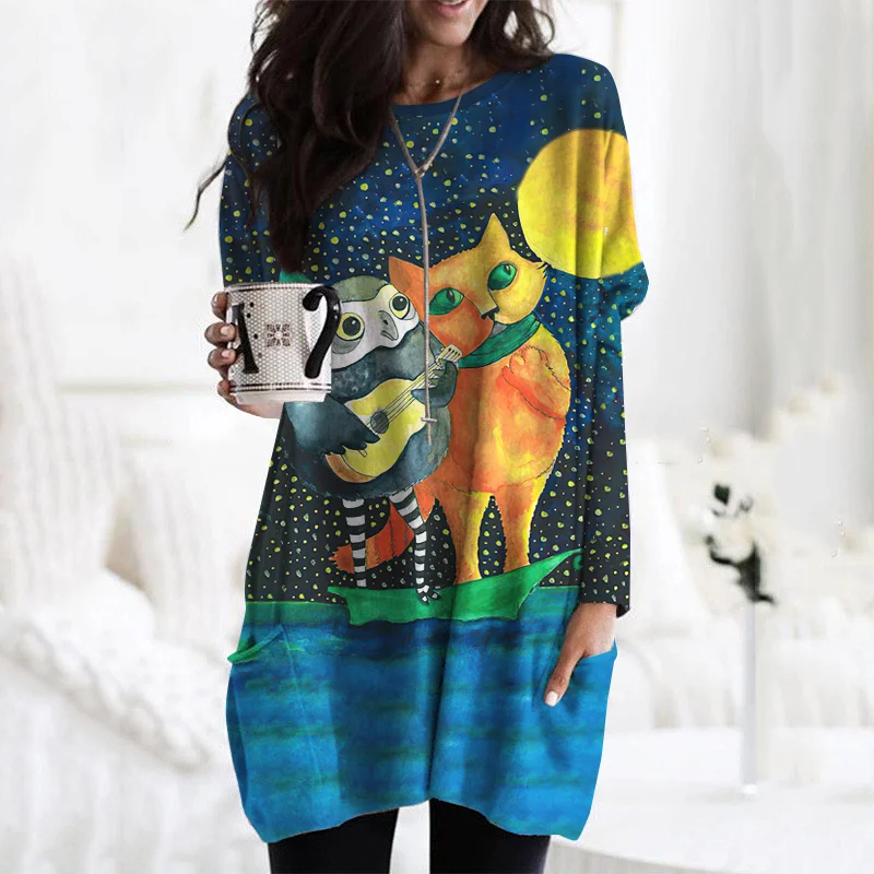 Owl And Fox Patterns Long Sleeves T-shirt