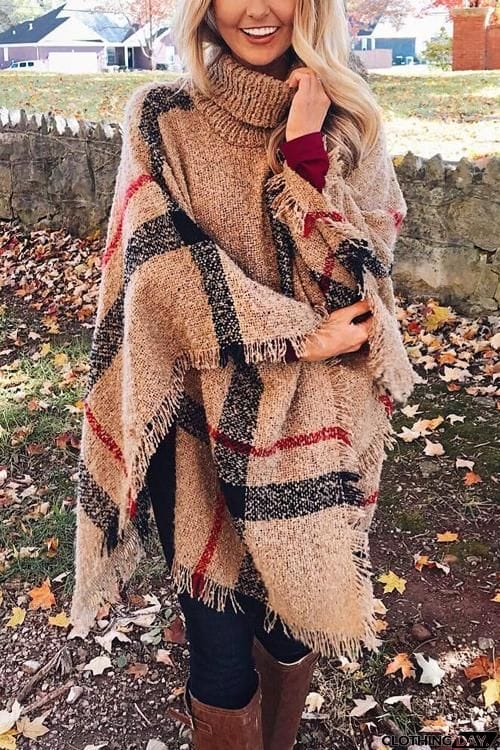 Stripe Tassel Loose High Collar Sweaters