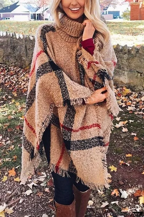 Stripe Tassel Loose High Collar Sweaters