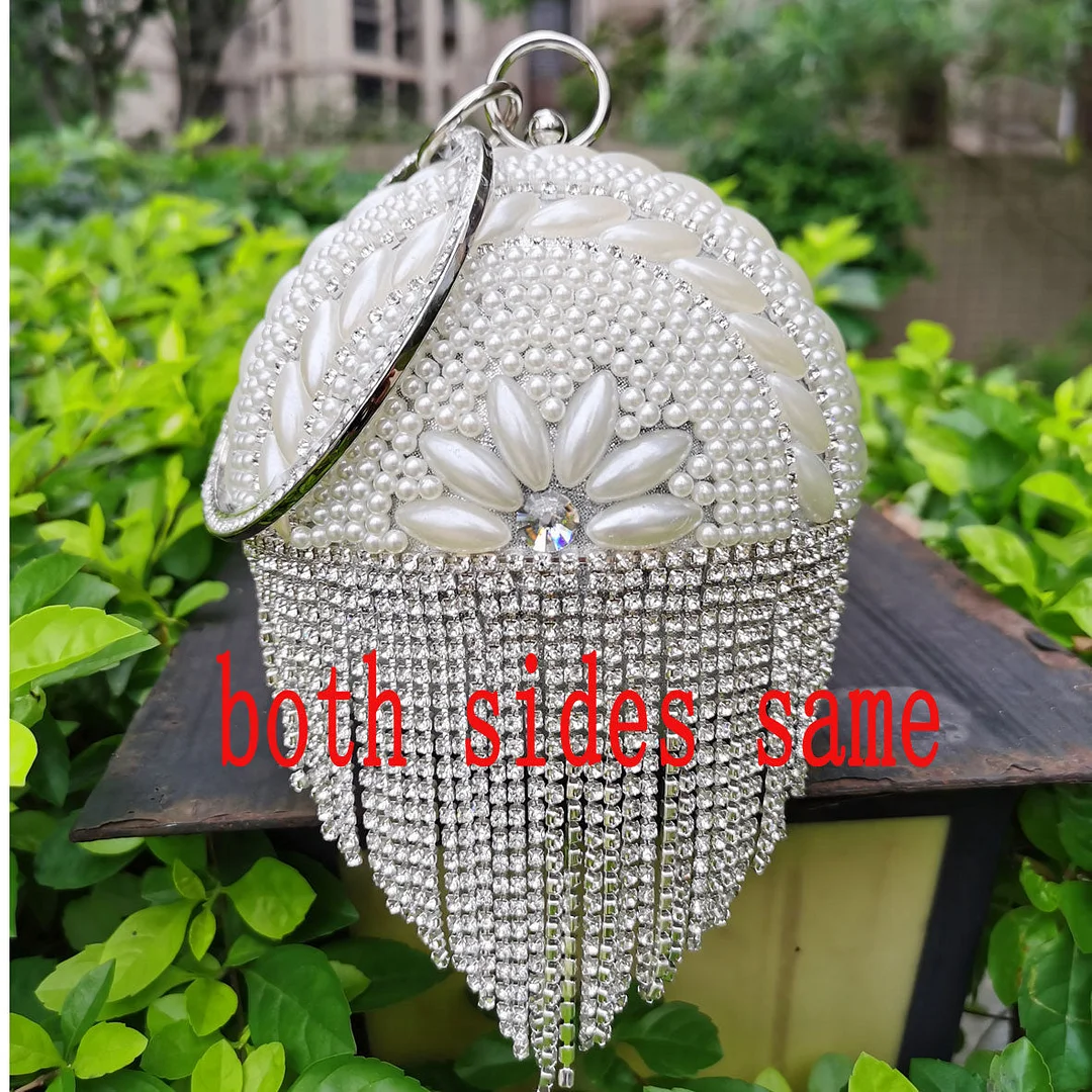 Bowling Design Pearl Clutch Bag circular ring Wristlets Bag Women Party Evening Bag Crystal tassels Ball Female wallet XQ-15