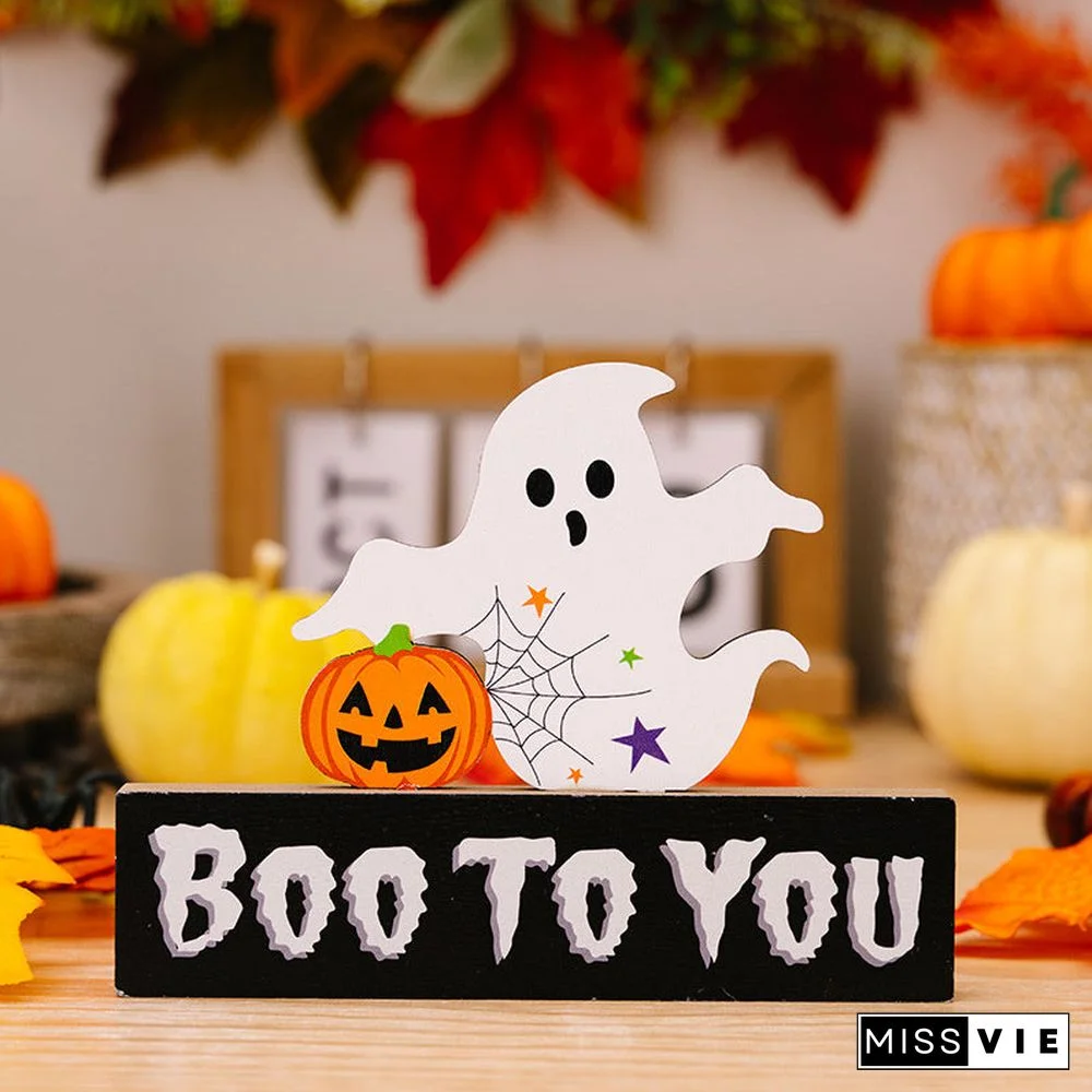 Halloween Decoration Gnome Pumpkin Wooden Ornament