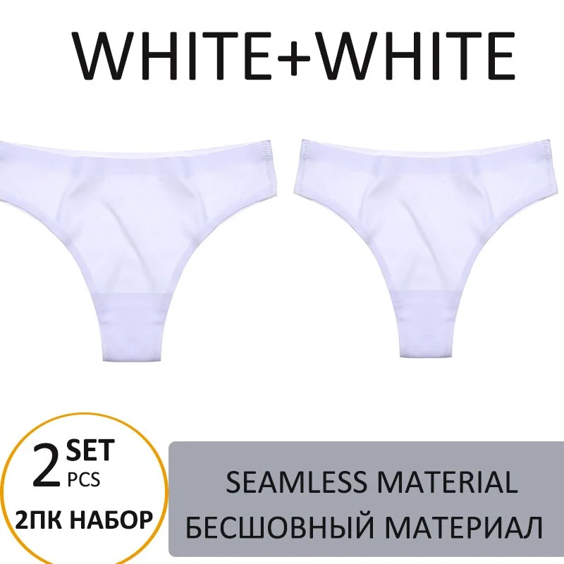 2PCS/Set Woman Panties Sexy Bikini Thongs Women Underwear  T-Back Female Lingerie Seamless Ice Silk Underpants For Woman 2021