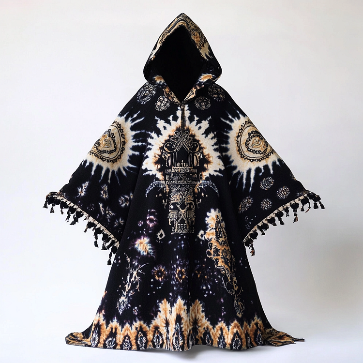 Tie dye print hooded robe cape b696