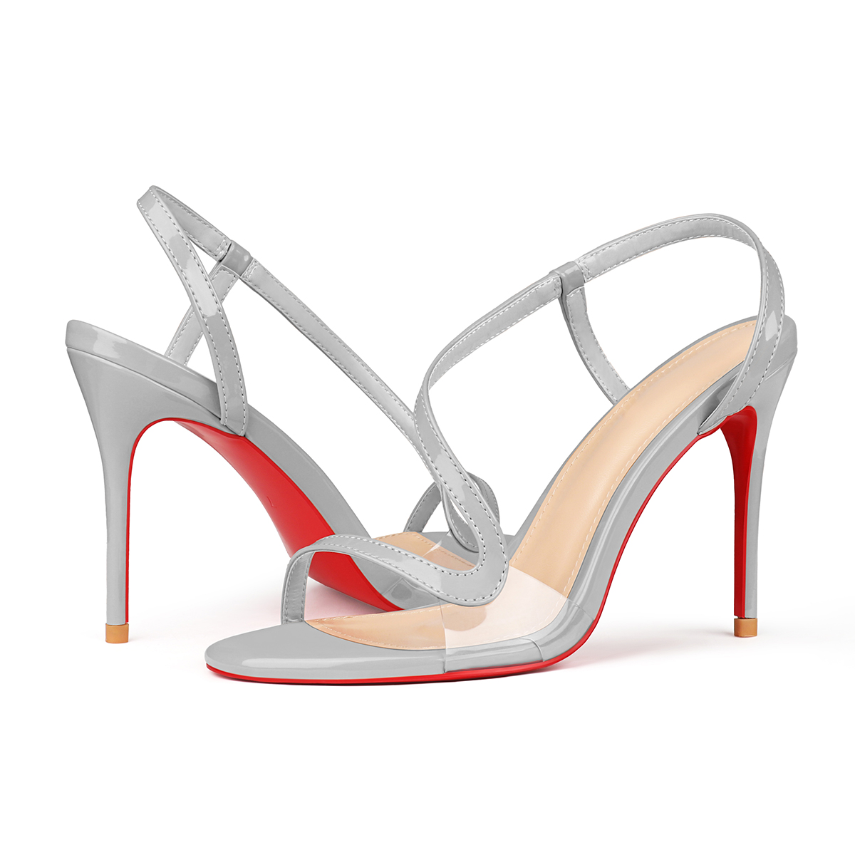 100mm Women's  Red Bottom  Sandals Stiletto Spotlight Wavy Straps High Heels Ankle Strap Studs Shoes-MERUMOTE